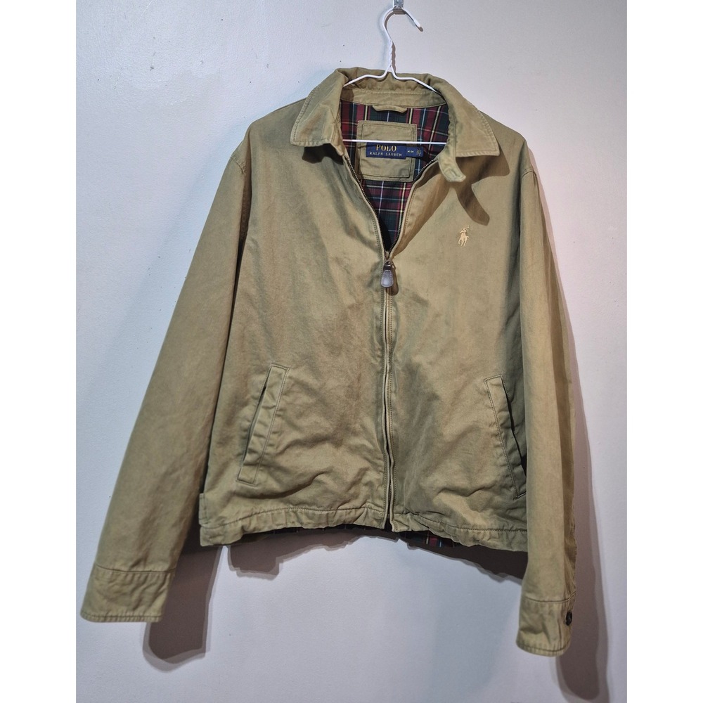 Polo Ralph Lauren Mens Tan Khaki Harrington Jacket Plaid Lined Size M